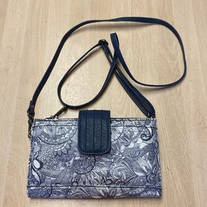 Sakroots Coated Navy/White Canvas Crossbody Wallet Adjust/Removable Strap